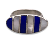 925 Sterling Silver Lapis Lazuli and Mother of Pearl Inlay Ring Size 6.75