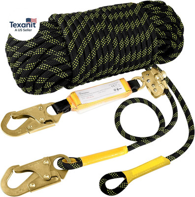 TRSMIMA Rope Harness Safety Lanyard：50Ft Vertical Roofing Rope with Grab Snap Ho