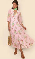 RIXO Gem Floral Pink Check Vintage Polka Dot Midi Dress 3 XL UK 18/20