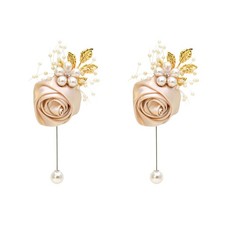 Boutonniere 2PCS Satin Rose Gold Accent Men's Boutonniere Champagne Groom Lap...