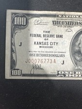 $156 RARE 1929  100 NATIONAL CURRENCY KANSAS CITY DISTRICT BROWN SEAL