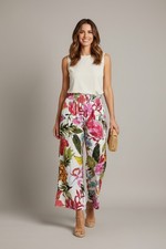 Tahari Tropical Wide Leg Pants Size S Small Linen Blend Smocked Waist Beach-Vaca