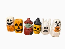 Handcrafted Wood Carved Halloween Figures Set Of 6