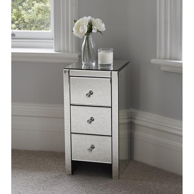 Mirrored Nightstand Crystal End Table with 3-Drawers Accent Bedroom Table New
