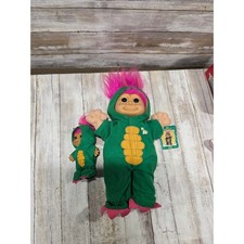 Vintage Russ Troll Kidz Dino Green Dinosaur Costume Plush Doll Set 13" 5" TLC