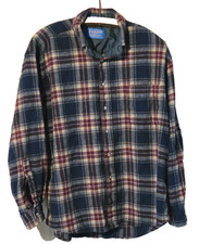 Vintage Pendleton Long Sleeve Shirt Men's L Blue Red Plaid 100 Wool Flannel USA