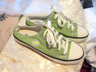 Women  Slip On Sneakers Comfortable Casual Green Canvas Embroidery Sz.8 — photo 2