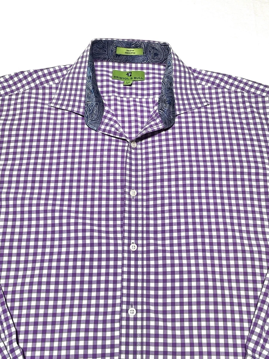 bristol and bull dress shirts Bristol & Bull Mens XL 17-17.5 34/35 Button Up Dress Shirt Blue Dots L/S Career