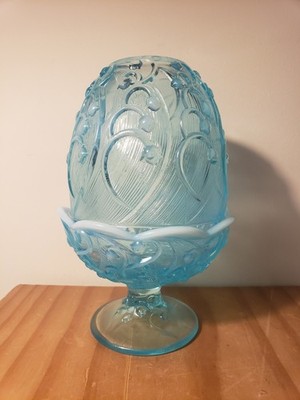 Fenton Blue Opalescent Lily Of The Valley Fairy Lamp