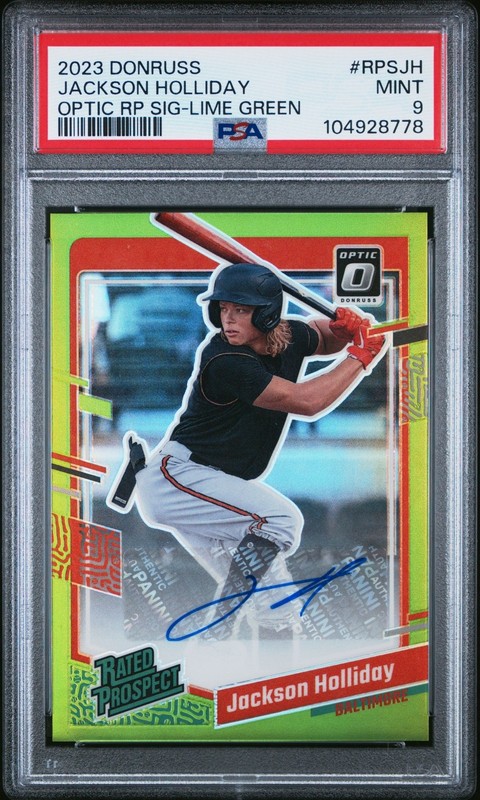 2023 Jackson Holliday Rated Prospect Lime Green /25 Auto PSA 9 Baltimore Orioles