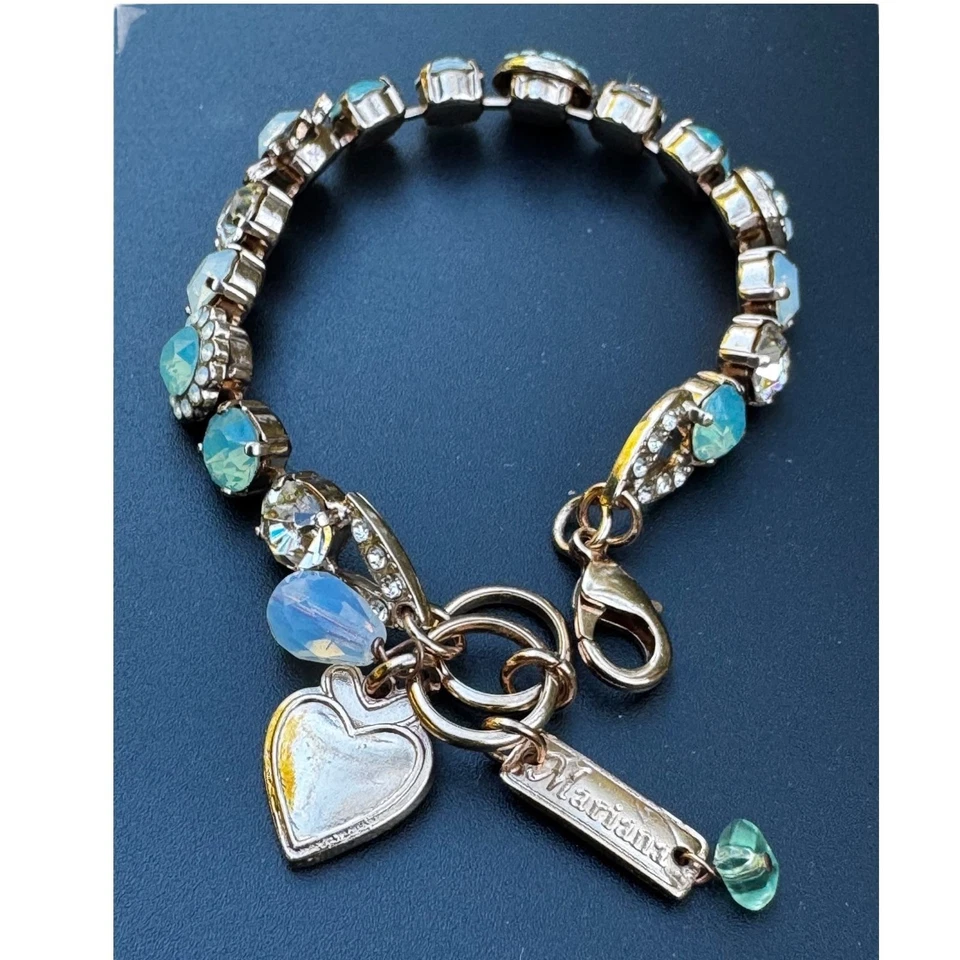 Pulsera Mariana Cristal Austriaco Dije Corazón Colgante Tono Oro Rosa Ajuste Azul Foto 4 de 4