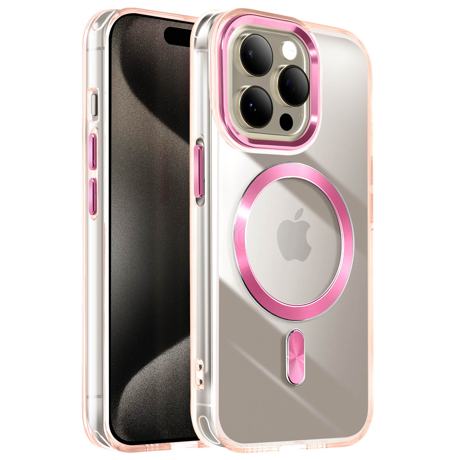 Coque iPhone 15 Pro Avizar Cristal Color en silicone premium rose champagne chic