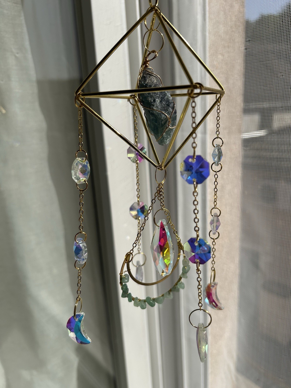 Attrape-soleil géométrique en aventurine, cadeau bien-être unique
