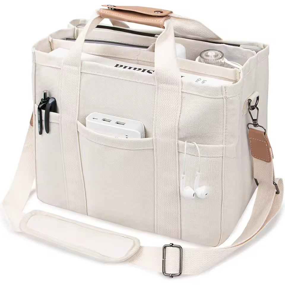 Large Women&rsquo;s Canvas Tote Bag Multi Pocket Shoulder Messen