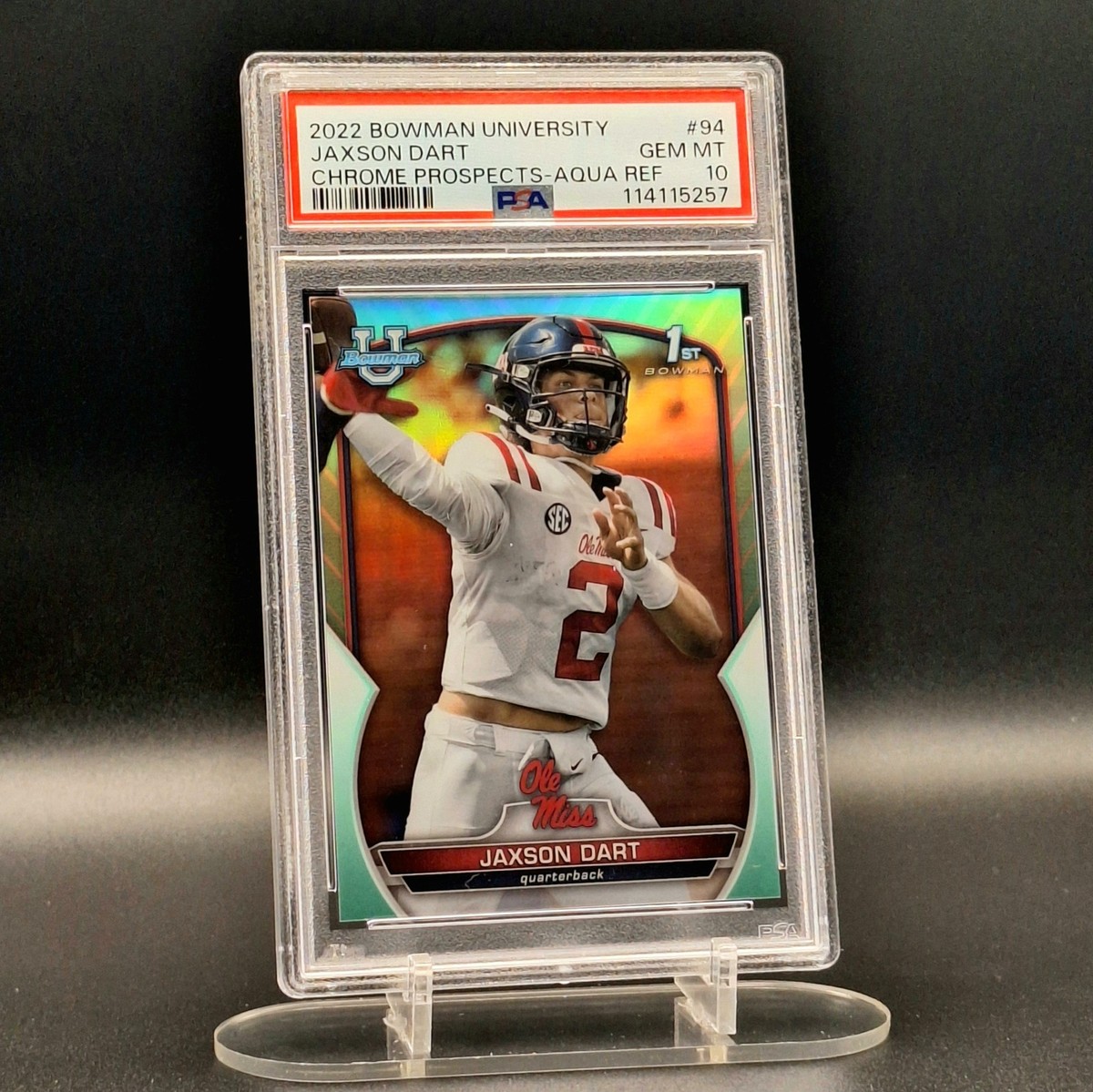 Jaxson Dart PSA 10 Aqua Refractor /299 Chrome Prospects #94 2022