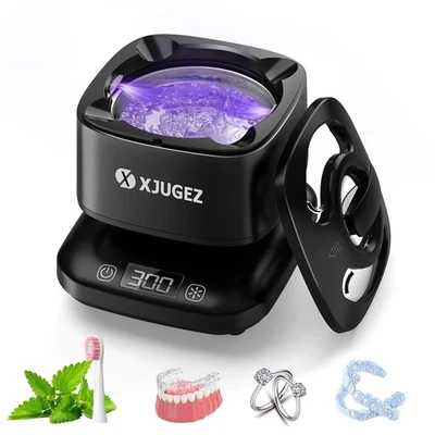 XJUGEZ 42000Hz Ultraschallreiniger: 24W 180ML,UV Lampe –Ideal für Zahnschiene,Prothesen