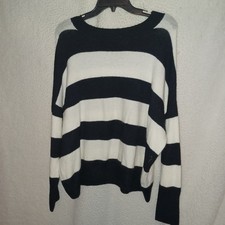 Vince Camuto Women's Large Black White Sweater Crew Neck Stretch 36D