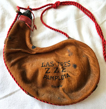 Las Tres Z.Z.Z. Pamplona España Canteen Handmade Curved Goat Leather 1 Liter