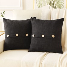 HAUSSY Black Linen Decorative Throw Pillow Covers 18x18 Inch Set of 2,Square Cus