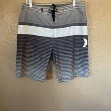 Hurley Striped Gray Surf Shorts Swimming Trunks - Men's Size 32