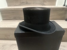 antique top hat stove pipe beaver silk black inside 22 med original case