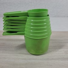 VTG 70s Tupperware Measuring Cup Set 7 Apple Lime Avocado Green w/ mini Funnel