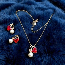Red butterfly Pendant Necklace Stud Earrings Jewery Set For Wedding Girls Gifts