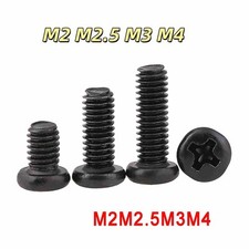 Black Zinc-plated Steel Phillips Round Pan Head Machine Screws M2 M2.5 M3 M4