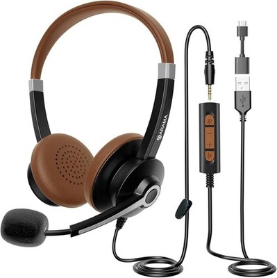USB Headset with Microphone for PC Computer Headset with Noise-Canceling Mic ...