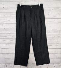 Banana Republic Womens Palma Straight Leg Linen Pants Sz 12 Black High Rise