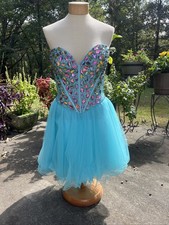 Sherri Hill Womens Jeweled Sweetheart Neck A Line Dress Turquoise Size 10