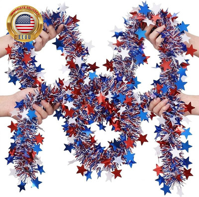 4Th of July Garland, 50Ft Red White Blue Tinsel Patriotic Decor   Golf Cart Car