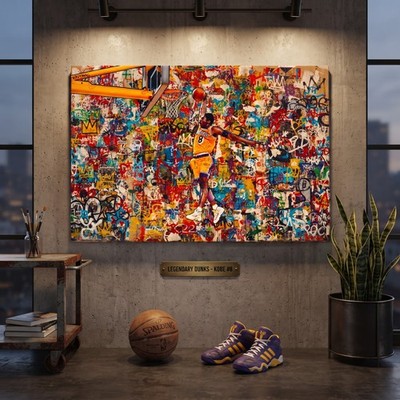 King Kobe # 8 Mamba Graffiti Canvas Art - Basquiat Style NBA Tribute - 3 Sizes