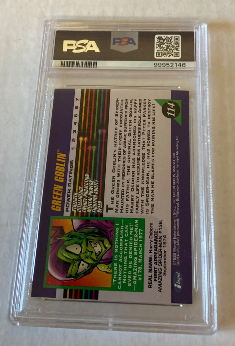 1992 Marvel Universe #114 GREEN GOBLIN PSA 9 MINT Super Villains view 4