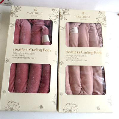 Two Packs Heatless Hair Curlers No Heat Soft Flexi Velvet 2 pink Rods Curly Wavy