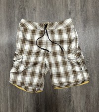 Vintage Billabong Brown Gold Plaid Board Shorts Surf Logo Y2K Men's SZ 34 RARE