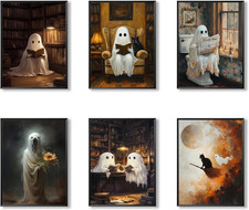 Vintage Halloween Wall Art Posters Prints Set of 6 - Vintage Spooky Ghost Canvas