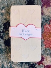 NEW The Children's Place TCP Hearts Cream Ivory Tights Size 3-4 Nylon NWT
