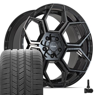 4PS26 Black 20x9 Wheels, Goodyear Tires & TPMS Set Fits Jeep Dodge RAM