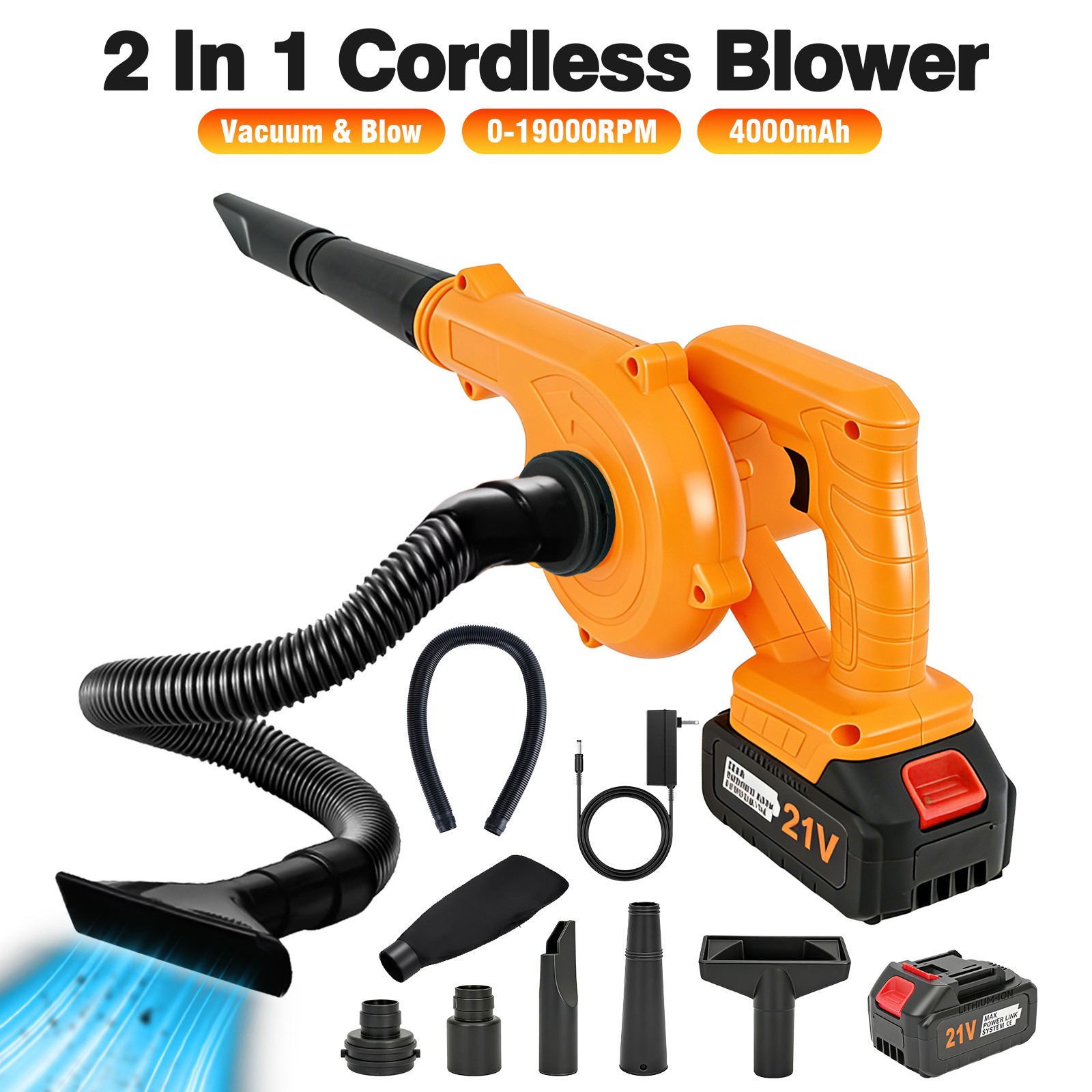 & Vacuum 160mph & 19000rpm Air Snow Blower W/ Battery 4.0ah