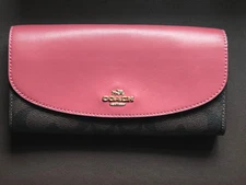 COACH Brown Signature PVC Leather Wallet Pink/Brown