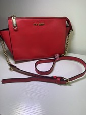 Steve Madden Red Shoulder Bag with Gold Chain Strap Adjustable Zip Accent