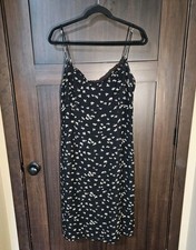 EUC Women's Y2K Black Floral Midi Strappy Tank Sun Dress Size 14 Large