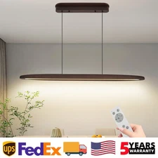 39" Wood Rectangular Pendant Light Walnut Ceiling LED Chandelier Retro Fixture