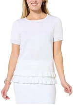 Antthony Women's Short-Sleeve Ruffled Hem Top White