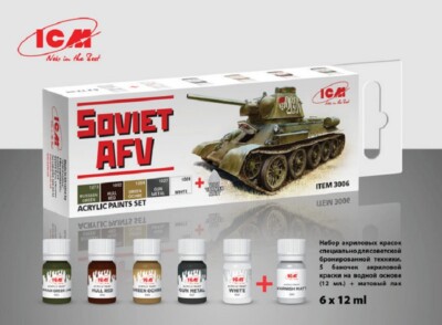 ICM 3006 A set of paints for Soviet armored vehicles, (6 pcs)