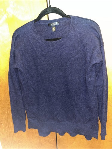AQUA Womens 100% Cashmere Dark Blue Crew Neck Sweater Size Small Dramatic Hems - 第 1/7 張圖片