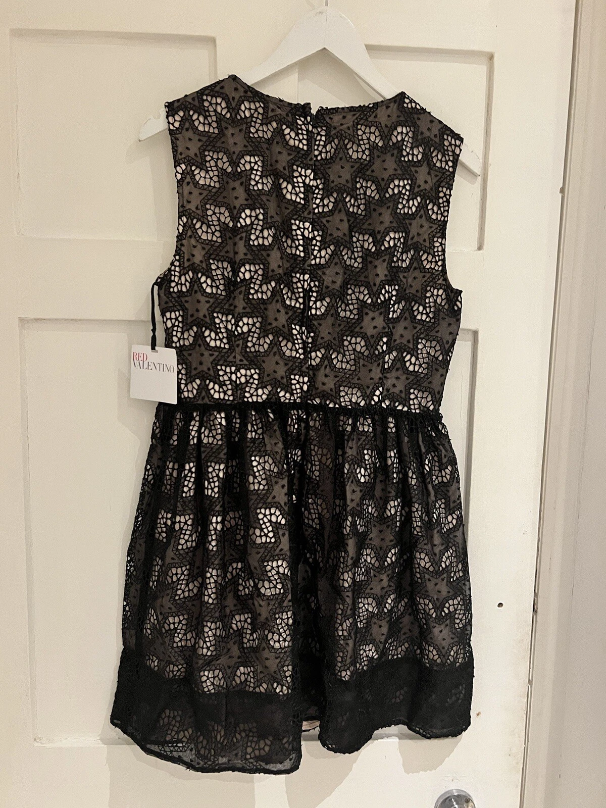 Abito rosso Valentino stampa stella nero occasione IT46 UK14 nuovo con etichette