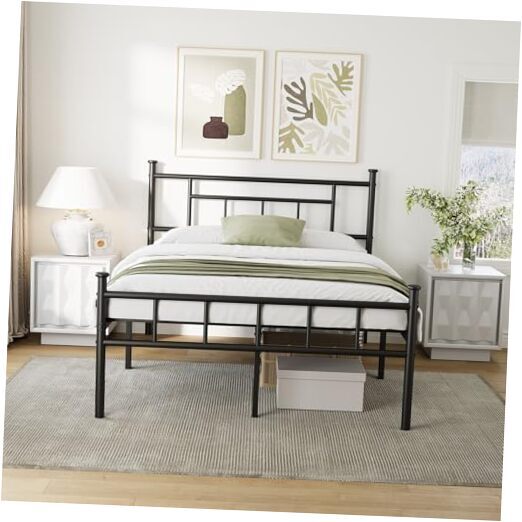 Queen Bed Frame with Headboard and Footboard, 18 Inch Bed Frame Queen Size No