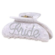 Bride Hair Claw Clip, Wedding Gifts, White Acrylic Hair Clip, Rhinestone Bach...